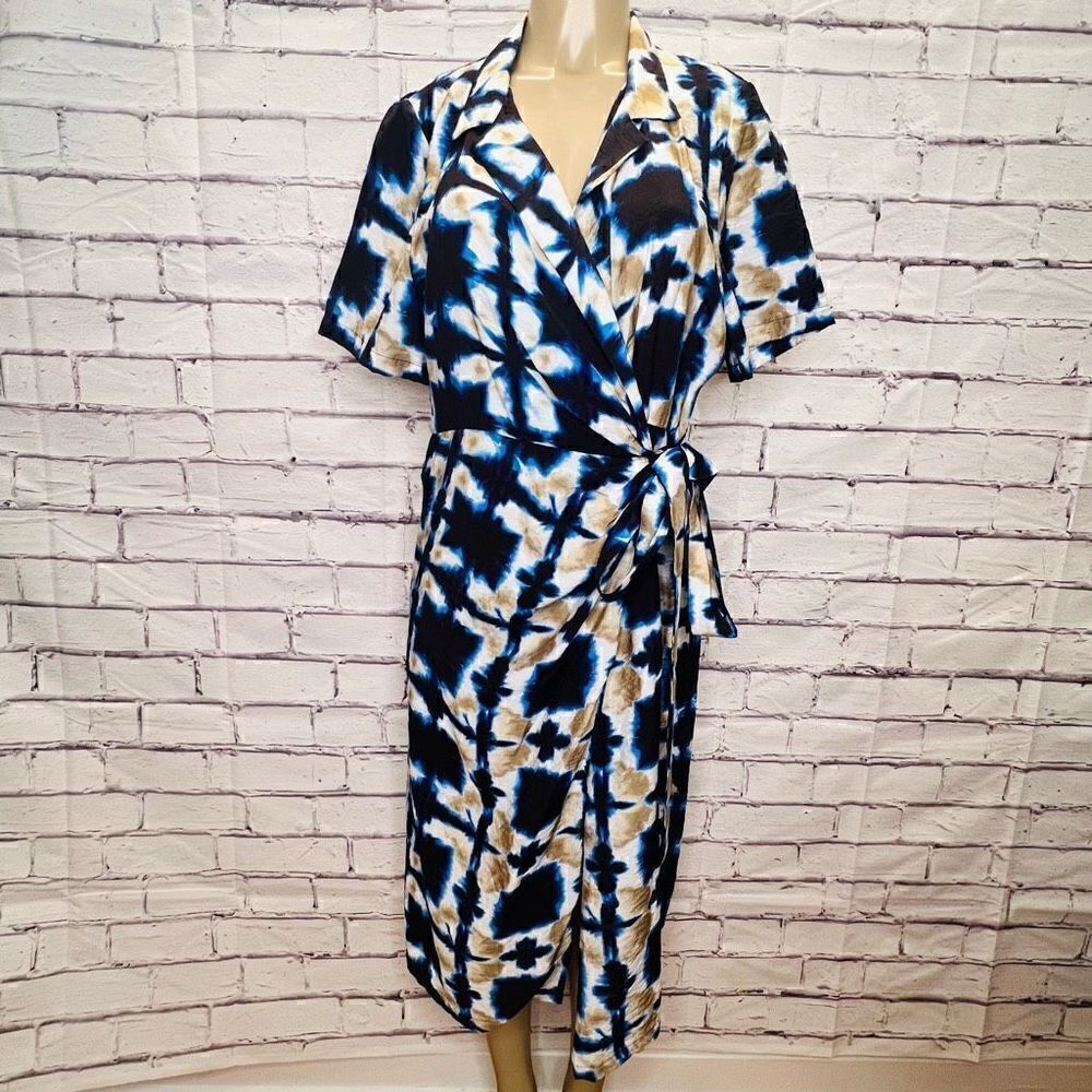 Munthe Womens Multicolor Tie Dyed Short Sleeves Apusta Wrap Dress Size 42